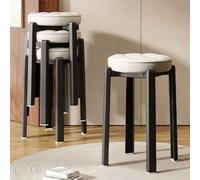 LEIYTFE Lot De 4 Tabourets Empilables avec Assise Rembourrée en Cuir,chaises D'école,tabourets De Coiffeuse, Tabourets sans Dossier pour Cuisine,Salle À Manger(Beige)