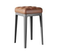 LEIYTFE Lot De 4 Tabourets Empilables en Cuir pour Salon, Tabourets Empilables De 45 Cm avec Assise en Cuir, Tabouret De Bar pour Salle À Manger,Tabouret De Maquillage(Bruin,Grey-Leg)