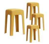LEIYTFE Lot De 4 Tabourets Empilables en Plastique Tabouret De Table À Manger avec Coussin D'assise en Cuir Tabourets De Petit-déjeuner Sièges Pliants Et Transportables(Yellow)