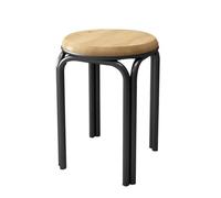 LEIYTFE Lot De 4 Tabourets Ronds Empilables,Tabourets Emboîtables Et Faciles À Transporter Assise Rembourrée en Cuir Tabouret De Bar pour Salon, Cuisine,Bureau Ou Salle De Classe(Wood,Sliver Legs)