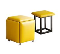 LEIYTFE Tabourets Cubes Empilables Fauteuil Cube Gigogne 5 en 1 Pouf Carré en Cuir avec roulettes Pivotantes, Tabouret De Salon pour Canapé pour Table Basse(Yellow)