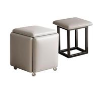 LEIYTFE Tabourets Cubes Empilables Fauteuil Cube Gigogne 5 en 1 Pouf Carré en Cuir avec roulettes Pivotantes, Tabouret De Salon pour Canapé pour Table Basse(Grigio)