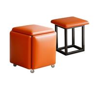 LEIYTFE Tabourets Cubes Empilables Fauteuil Cube Gigogne 5 en 1 Pouf Carré en Cuir avec roulettes Pivotantes, Tabouret De Salon pour Canapé pour Table Basse(Orange)