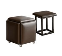 LEIYTFE Tabourets Cubes Empilables Fauteuil Cube Gigogne 5 en 1 Pouf Carré en Cuir avec roulettes Pivotantes, Tabouret De Salon pour Canapé pour Table Basse(Bruin)