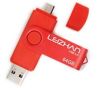 Leizhan 32 Go OTG USB Flash Drive 64 Gb128gb Métal Pendrive pour Android Smart Phone USB2.0 Pen Drive Micro USB pour Samsung, Huawei 64GB Rouge