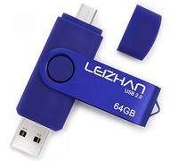 Leizhan 32 Go OTG USB Flash Drive 64 Gb128gb Métal Pendrive pour Android Smart Phone USB2.0 Pen Drive Micro USB pour Samsung, Huawei 64GB bleu