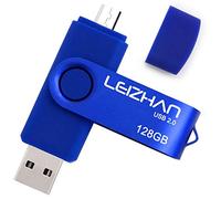 LEIZHAN Clé USB 128Go USB 2.0 OTG 2 en 1 Flash Drive Mémoire Stick pour PC Ordinateur Portable Android Smartphone Tablette-Bleu