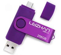 LEIZHAN Clé USB 2.0 256Go Double Port OTG Flash Drive Extension de Stockage Mémoire Stick pour Android Smartphone Tablette & PC-Violet