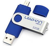 LEIZHAN Clé USB 2.0 32Go Double Port OTG Flash Drive Extension de Stockage Mémoire Stick pour Android Smartphone Tablette & PC-Bleu