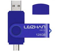 LEIZHAN Clé USB 3.0 128Go OTG Flash Drive Dual Port Mémoire Stick pour Téléphone Android Tablette & PC-Bleu