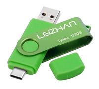 Leizhan Clé USB Type C 256 Go 128 Go 64 Go 32 Go USB C pour HTC 10, Huawei P20, Samsung Galaxy S10, S9, Note 9, S8, S8 Plus 128GB(Type-C&USB 3.0) Vert