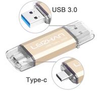 LEIZHAN Clé USB Type C 32 Go,Flash Drive USB 3.0 OTG pour Huawei Samsung Smartphone Android de Type C-Or