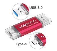 LEIZHAN Clé USB Type C 64 Go,Flash Drive USB 3.0 OTG pour Huawei Samsung Smartphone Android de Type C-Rouge