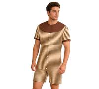 Lejafay Combinaison Homme Manches Courtes Combinaison Courte Body Rayé Bodysuit Romper Boutons À Lentrejambe Une Pièce Pyjama Pyjama Vêtements De Nuit Brun S