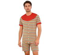 Lejafay Combinaison Homme Manches Courtes Combinaison Courte Body Rayé Bodysuit Romper Boutons À Lentrejambe Une Pièce Pyjama Pyjama Vêtements De Nuit Arc-en-Ciel S