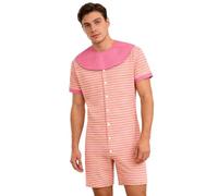 Lejafay Combinaison Homme Manches Courtes Combinaison Courte Body Rayé Bodysuit Romper Boutons À Lentrejambe Une Pièce Pyjama Pyjama Vêtements De Nuit Rose L