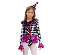 Lejafay Costume De Danseuse De Cirque Pour Mädchen Maillot Manches Longues Avec Volants Et Pompons Déguisement Clown Cirque Cosplay Halloween Carnaval Ans Rose vif 7-8 ans