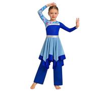 Lejafay Enfants Danse Liturgique Performance Scène Danse Robe De Liturgique pour Filles Robe Chœur pour Filles Célébration Bleu 5-6 Ans