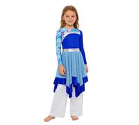 Lejafay Enfants Danse Liturgique Performance Scène Danse Robe De Liturgique pour Filles Robe Chœur pour Filles Célébration Bleu Blanc 5-6 Ans