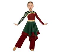 Lejafay Enfants Danse Liturgique Performance Scène Danse Robe De Liturgique pour Filles Robe Chœur pour Filles Célébration Bordeaux Vert armée 7-8 Ans