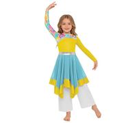 Lejafay Enfants Danse Liturgique Performance Scène Danse Robe De Liturgique pour Filles Robe Chœur pour Filles Célébration Jaune Blanc 15-16 Ans