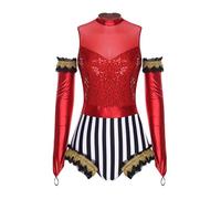 Lejafay Femme Circus Cirque Ringmaster Costume Costume Dacrobate De Cirque De Trapèze Léotard Sans Manches Avec Gants Tenue Spectacle Performance Rouge XXL