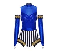 Lejafay Femme Circus Cirque Ringmaster Costume Costume Dacrobate De Cirque De Trapèze Léotard Sans Manches Avec Gants Tenue Spectacle Performance Bleu royal S