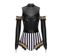 Lejafay Femme Circus Cirque Ringmaster Costume Costume Dacrobate De Cirque De Trapèze Léotard Sans Manches Avec Gants Tenue Spectacle Performance Noir S