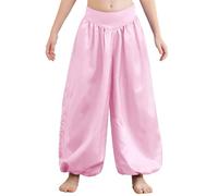 Lejafay Pantalons Bouffants pour Costume Arabe Enfants Pantalons Danse du Ventre Larges Carnaval Costume Arabes Tribaux de Danse Rose 9-10 Ans