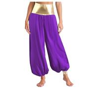Lejafay Pantalons Harem Hippie Femmes Pantalon Danse du Ventre Belly Dance Bloomers Pants Snakeskin Pants Trousers India Ethnic Doré Violet XXL