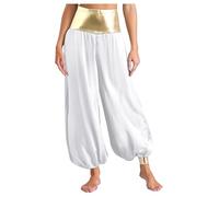 Lejafay Pantalons Harem Hippie Femmes Pantalon Danse du Ventre Belly Dance Bloomers Pants Snakeskin Pants Trousers India Ethnic Doré Blanc XL
