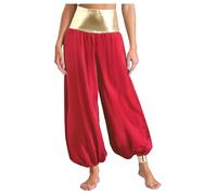 Lejafay Pantalons Harem Hippie Femmes Pantalon Danse du Ventre Belly Dance Bloomers Pants Snakeskin Pants Trousers India Ethnic Doré Rouge 3XL