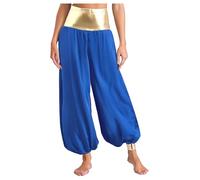 Lejafay Pantalons Harem Hippie Femmes Pantalon Danse du Ventre Belly Dance Bloomers Pants Snakeskin Pants Trousers India Ethnic Doré Bleu S