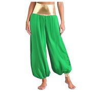 Lejafay Pantalons Harem Hippie Femmes Pantalon Danse du Ventre Belly Dance Bloomers Pants Snakeskin Pants Trousers India Ethnic Doré Vert XXL