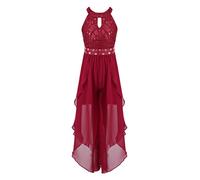 Lejafay Robe Fille Élégante Combinaison Pantalon en Tulle Évasé avec Paillettes Et Broderies Combinaison Idéale pour Fêtes Et Danses Graduation Bourgogne 13-14 Ans