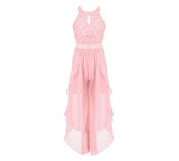 Lejafay Robe Fille Élégante Combinaison Pantalon en Tulle Évasé avec Paillettes Et Broderies Combinaison Idéale pour Fêtes Et Danses Graduation Rose 9-10 Ans