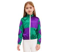 Lejafay Veste Bomber À Fermeture Éclair Unisexe Enfants Veste Brillante Colorée Survêtement Sportif Costume De Cavalier 516 Ans Vert 13-14 ans