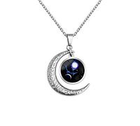 LEJAHAO Collier Signe Astrologique Balance Constellation Zodiaque Pendentif Croissant de Lune Garcon Galaxie Horoscope Soeur d Amitie Acier Inoxydable