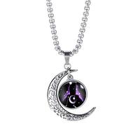 LEJAHAO Collier Signe Astrologique Gémeaux Constellation Zodiaque Pendentif Croissant de Lune Garcon Galaxie Horoscope Soeur d Amitie Acier Inoxydable