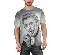 LEJDI Johnny Singer Hallyday Rock Star Casual Hommes Slim-Fit Coton Col Rond Mode Imprimé T-Shirts Travail Été À Manches Courtes Respirant T-Shirt pour Hommes Top3X-Large