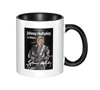 LEJDI Johnny Singer Hallyday Rock Star Tasses en grès coloré Tasses à café et chocolat chaud, Tasse photo personnalisée, Compagnon idéal pour le thé et le café, Cadeau personnalisé parfait Noir