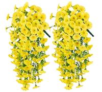 Lejelyma 2Pcs Artificial Morning Glory Flowers, 29.5 inch Long Realistic Hanging Morning Glory Artificial Flowers, UV Resistant Faux Plants for Home Porch Patio Garden