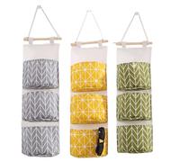 Lejelyma 3PCS Wall Hanging Storage Bag 3-Layer Over Door Storage Waterproof Linen Fabric Simple Style Hanging Pocket Organiser Easy to Hang for Home Decor