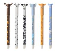 Lejelyma 6pcs stylos effacés mignons, dessin animé des stylos effacés clicker rétractables, grip de confort de stylo fin bleu 0, 5 mm, écriture lisse, cadeaux pour les fournitures bureau.