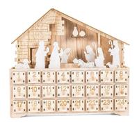 Lejelyma Calendrier de l'Avent Nativity Wooden Remplacez Votre Propre Calendrier d'avant à rebours avec 24 tiroirs Allume la scène de la nativité pour Les décorations Noël sans Batterie
