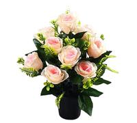 Lejelyma Cemetery Flowers for Grave, 15 inch 12 Heads Artificial Roses with Pot, Silk Grave Flowers for Headstones Tombstone