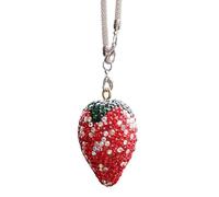 Lejelyma Rear View Mirror Charm, Bling Strawberry Car Hanging Ornament, Cute Crystal Rhinestone Rear View Mirror Pendant, Lucky Car Interior Decor Accessories