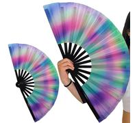 Lejelyma Ventilateur de main pliant, ventilateur de trail avec tenues arc-en-ciel, grands accessoires rave pour danser en ligne pliant