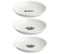 LejeMaek 3PCS Ceramic Cat Bowls, 2 Styles 250ml Cat Food Bowl, Non-Slip Cat Feeding Bowls with Silicone Base, Wide and Shallow Kitten Bowls for Whisker Friendly 5.9x1.1 Cat Feeding Bowls