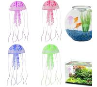 LejeMaek 4pcs Décorations de méduses, Jouet Flottant Artificiel de méduses Brillant pour l'eau Douce et Eau salée, Mini Silicone Doux Faux pour Grandes Petites cotes Poisson